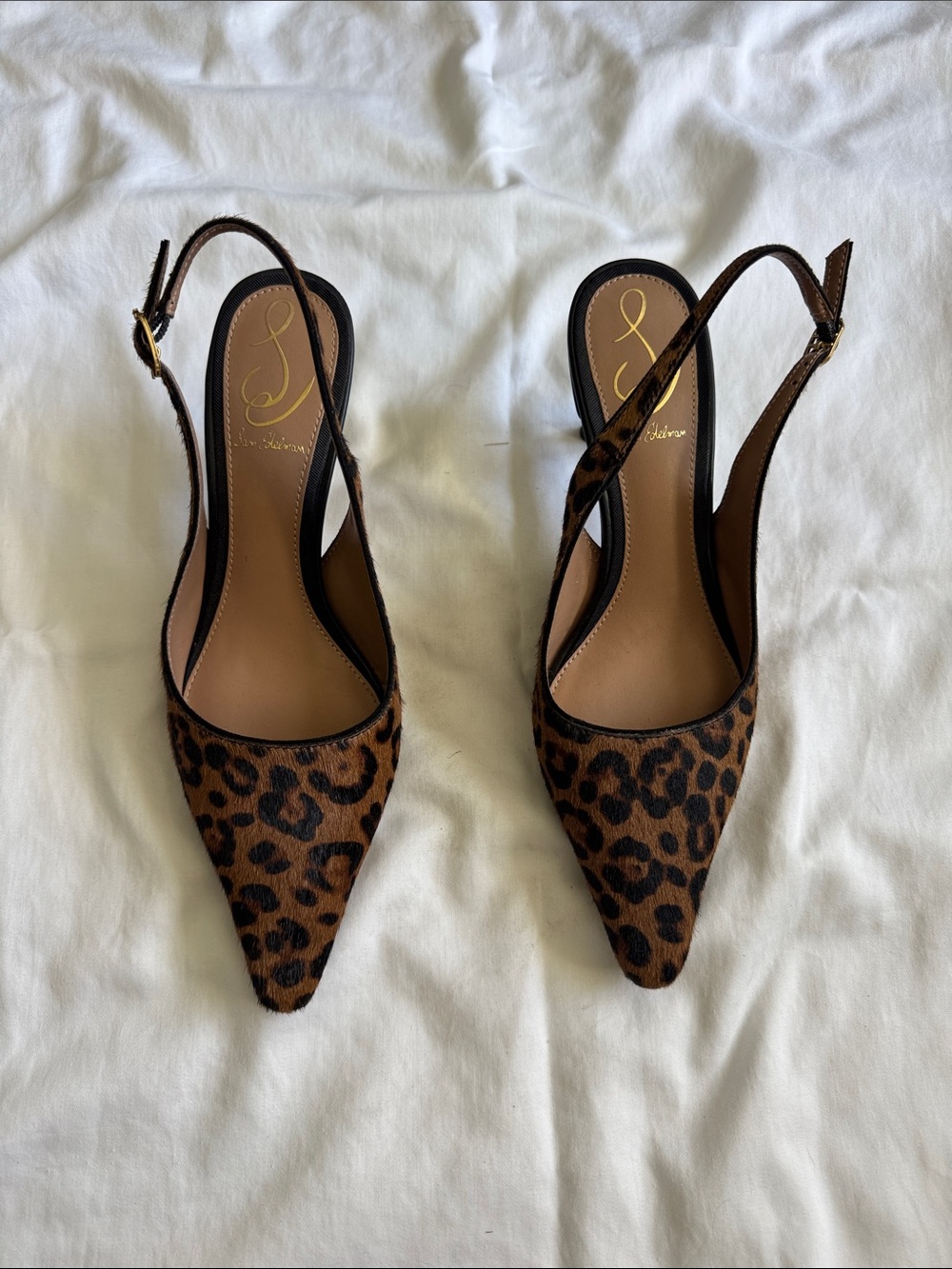 Sam Edelman Leopard Hide/Print Slingback Pointed Toe Pumps - Brown